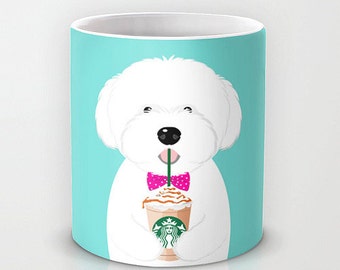 Personalized mug cup designed PinkMugNY - I love Starbucks - Coton de Tulear - Puppy
