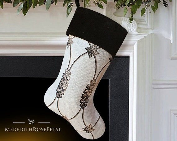 Black and White Christmas Stocking Black by MeredithRosePetal