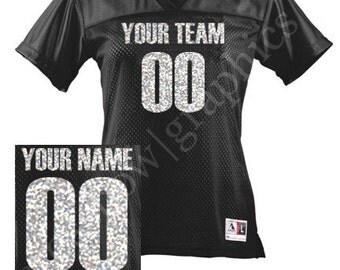 CUSTOM Ladies Football Jersey ANY Color Personalized GLITTER Numbers Name & Team