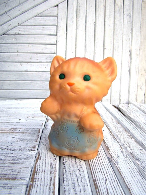 Vintage Rubber Toy Brown Cat Soviet Collectible Kitten Toy