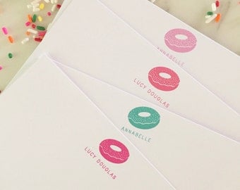Donut Stationary - Kids Personalized Stationery Set of 20 Flat Note Cards