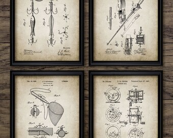 Vintage Fishing Print Set of 4 - Angling - Fisherman - Fishing Lure - Net - Reel - Rod - Set Of Four Prints #817 - INSTANT DOWNLOAD