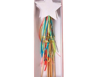 Sparkly Magic Wands (8), Unicorn & Rainbow Party, Meri Meri Glitter Star Wands, Ribbon Wand, Unicorn Birthday, Princess Wand, Fairy Wand