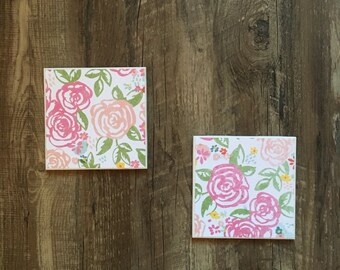 floral coasters {set of 2} // drink coasters, ceramic, tile, watercolor, pink, flowers, bachelorette pad, housewarming, handmade