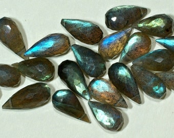 2 Labradorite Teardrop Briolettes Faceted 6x12mm Beads, Top Quality Labradorite - 2 Beads per pack - Cut Labradorite Tear Drop