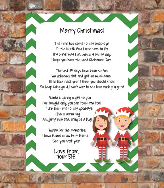 Santa's Elf Helper Goodbye Letter Instant Download