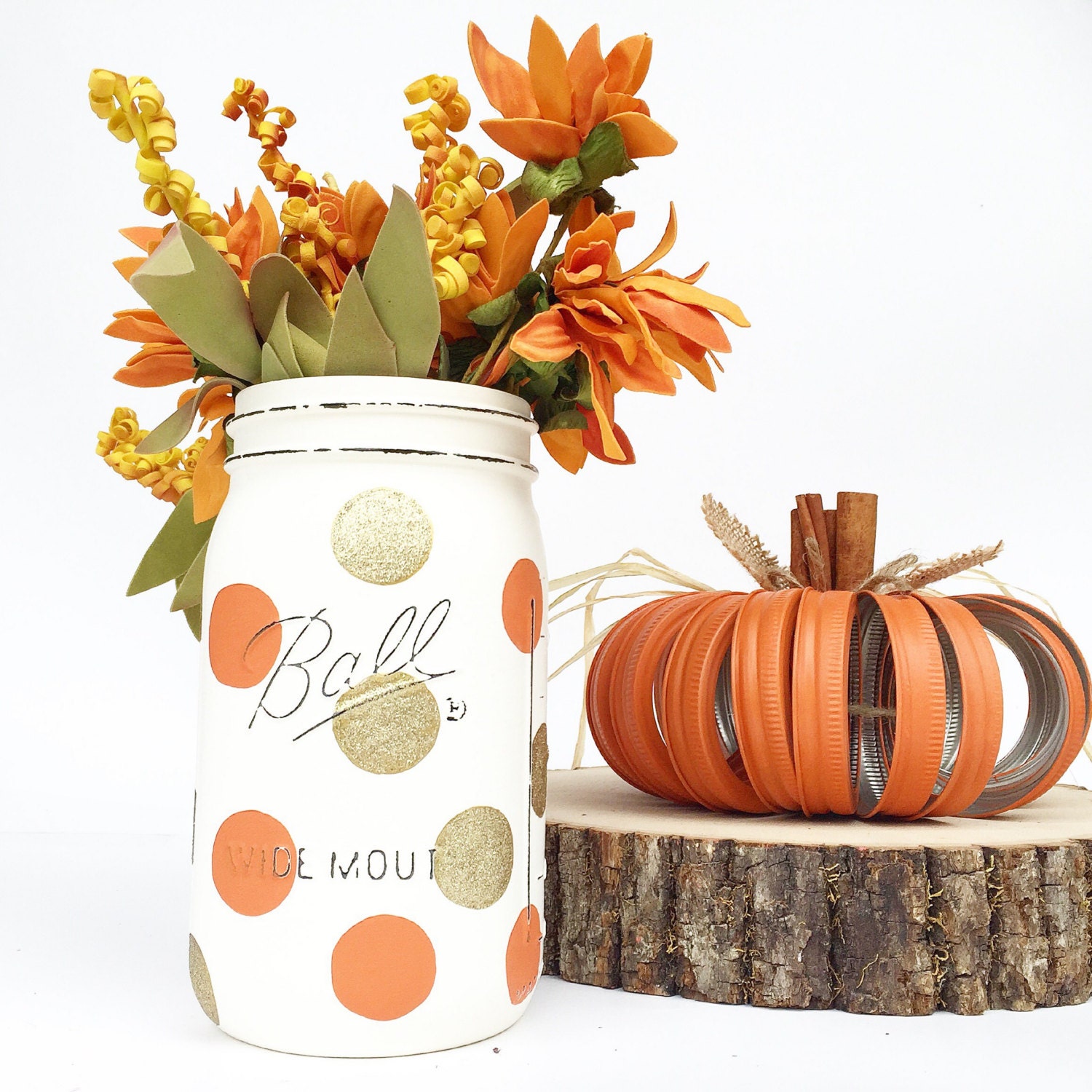 Hand Painted Mason Jar Fall Fall Decor Autumn Gold Mason