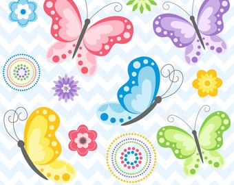 80% OFF SALE Butterfly Clipart, Butterfly Clip Art, Spring Clipart, Digital Butterflies, Flower Clipart