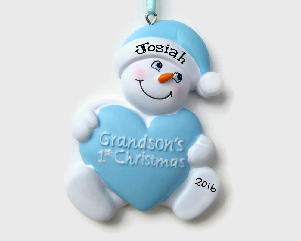 Grandson's First Christmas Personalized Ornament Boy