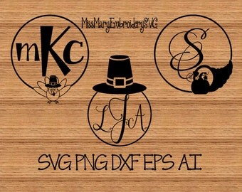 SVG Thanksgiving Monogram Frames Cutting File DXF, AI Commercial Personal Use