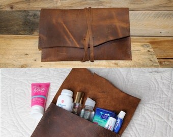 Grab N Go Leather Pouch, Medicine Case, Leather Clutch, Megan's Mark, Leather Makeup Toiletries Pouch, Multi-purpose Accessory Travel Case,