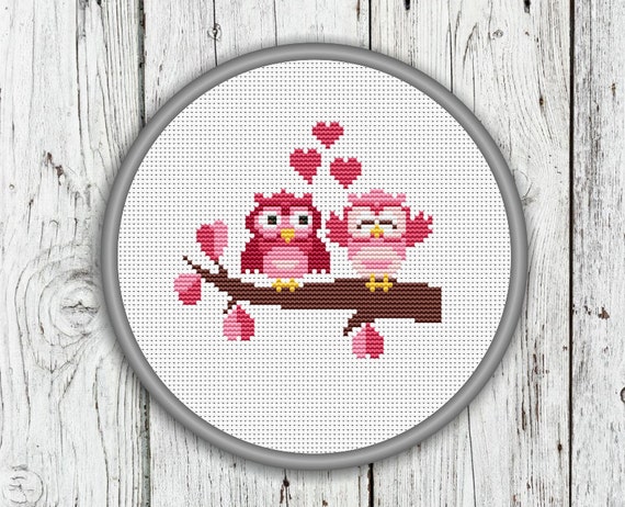 Valentine's Day Owls Cross Stitch Pattern Owl Cross