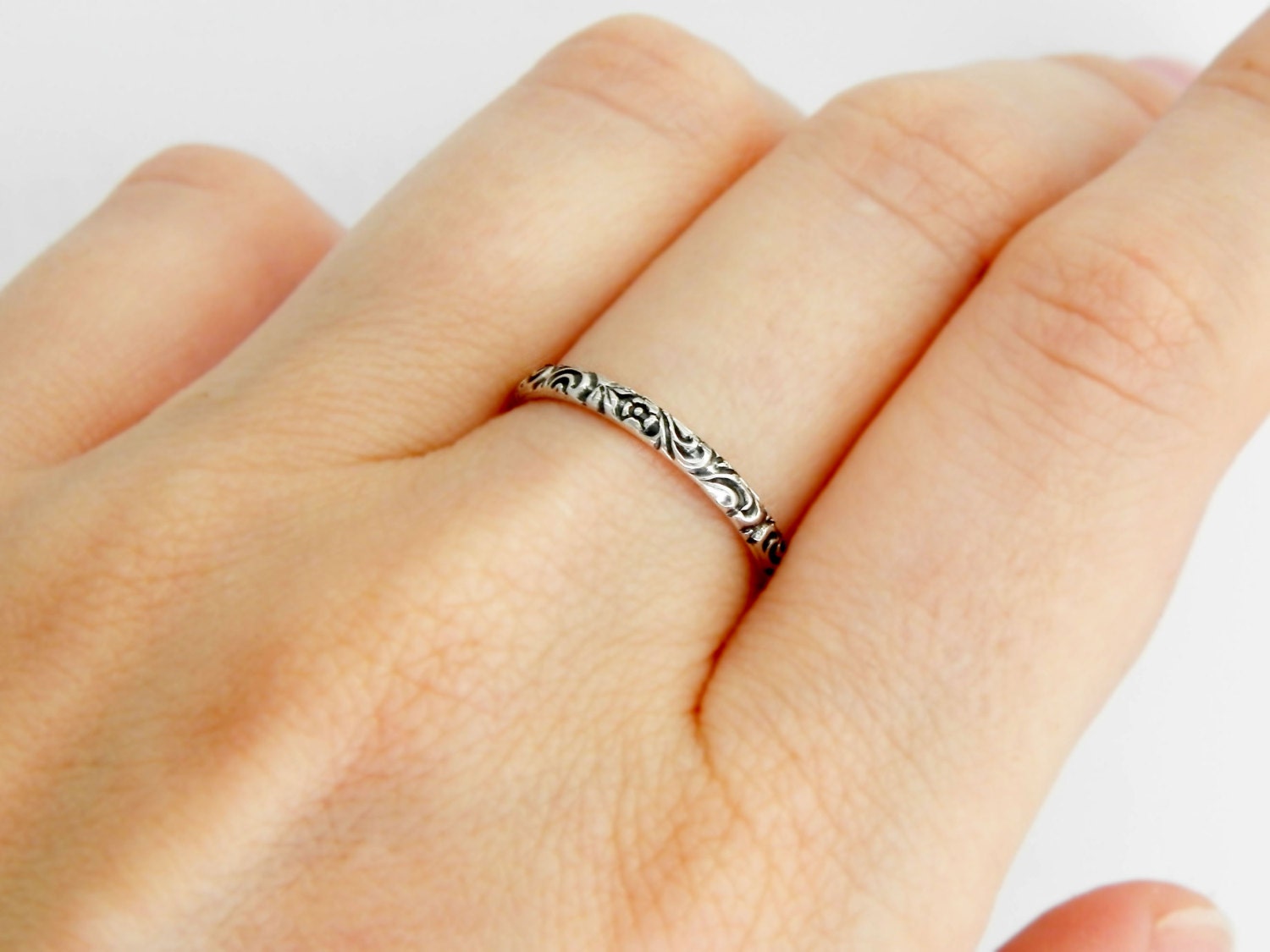 Silver band ring carved silver band ring Sterling silver