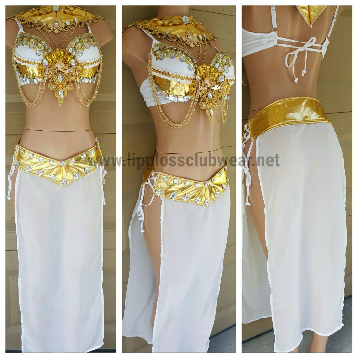 Egyptian Princess Costume with Sexy Side Slit Skirt and Gold