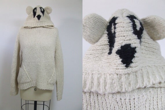 Panda White Sweater panda animal sweater panda hat oversized sweater Panda White Sweater panda animal sweater panda hat oversized sweater