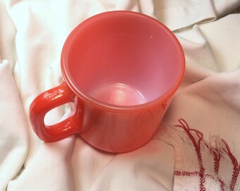 Glasbake USA Microwave safe coffee mug orange-red milk glass near mint comdition