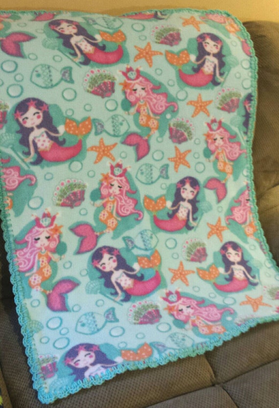 Mermaid Fleece Baby Blanket. Baby Girl Fleece Blanket with