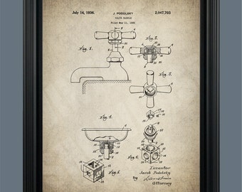 Bathroom Faucet Patent Print - Victorian Faucet - Vintage Bathroom Decor - Victorian Art - Vintage Faucet - Plumber Gift Bathroom Art - #089