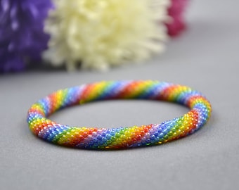 Beaded Bracelet Boho Bracelet Rainbow Bracelet Seed Bead Bracelet Multi-Colored Colorful Bracelet Bead Crochet Rope Girlfriend gift