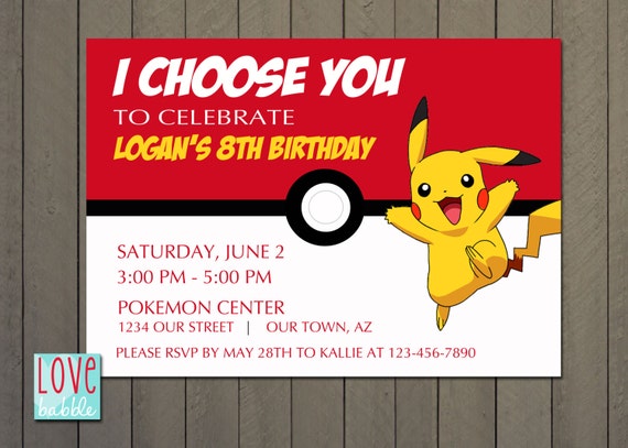 Pokemon Pokeball Picachu Invitation Printable By Lovebabble