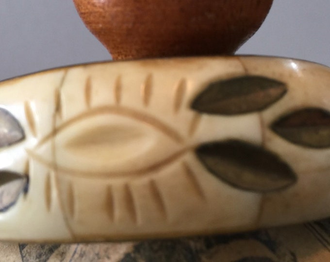 Vintage Carved Tribal Bracelet Bone Brass