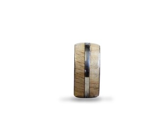 Beech Wood and Stainless Steel Ring, Unisex Wood Ring, Beige Wooden Ring, Womens Ring, Mens Ring, Mens Engagement Band
