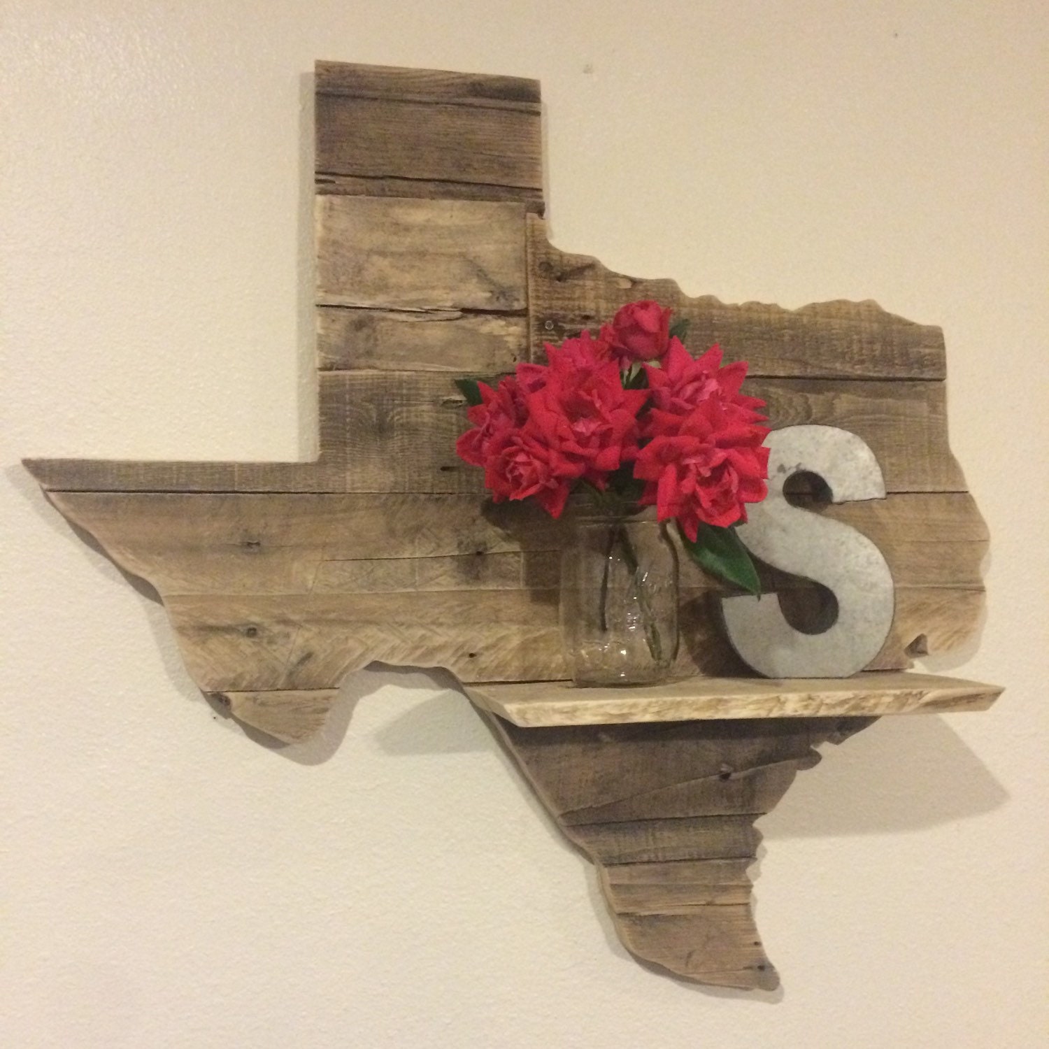 Reclaimed Wood Texas Sign WITH SHELF by HarborAndHome on Etsy