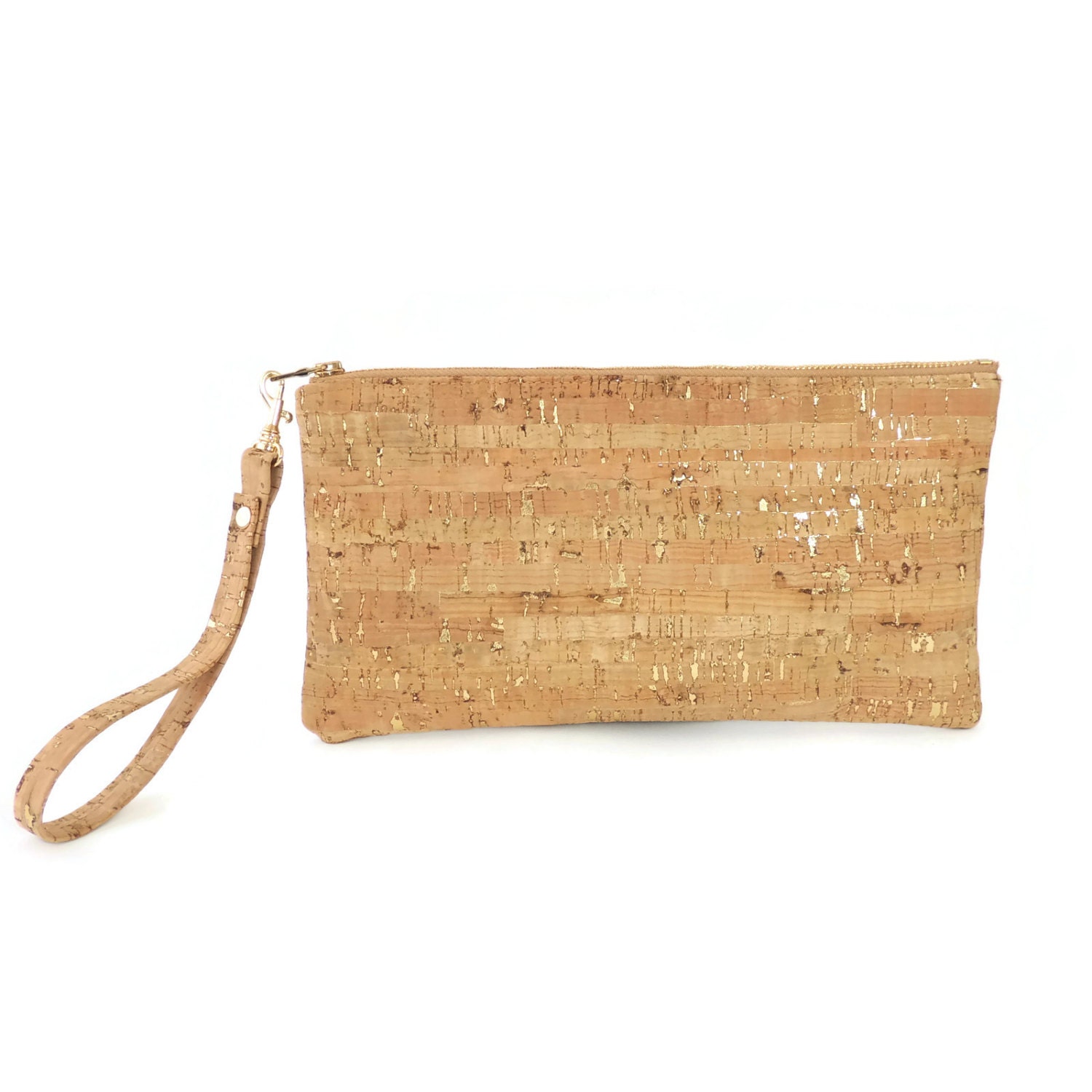 Cork Clutch Wristlet Bag with Gold Flecks Small Clutch Purse