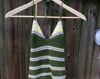 90s does 70s vintage CROCHET HALTER TOP, festival knit crop top