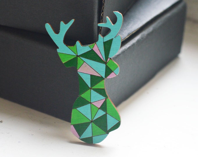 Oh, My Deer // Wooden brooch is covered with ECO paint // Laser Cut // 2016 Best Trends // Fresh Gifts // Nature & Animals // Geometric