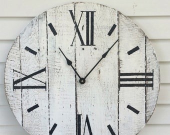 Farmhouse Style Wooden Pallet Clock--white washed Roman Numeral-- 20,24.30, or 36 inch!