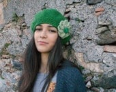 merino  slouchy beanie hat - womens winter wool beanie - green sloucy hat -  Valentines gift for her