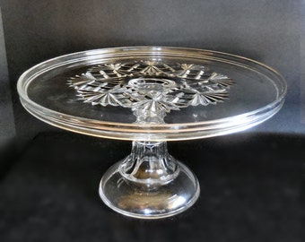 Large Antique Pressed Glass Cake Stand in the Majestic Pattern