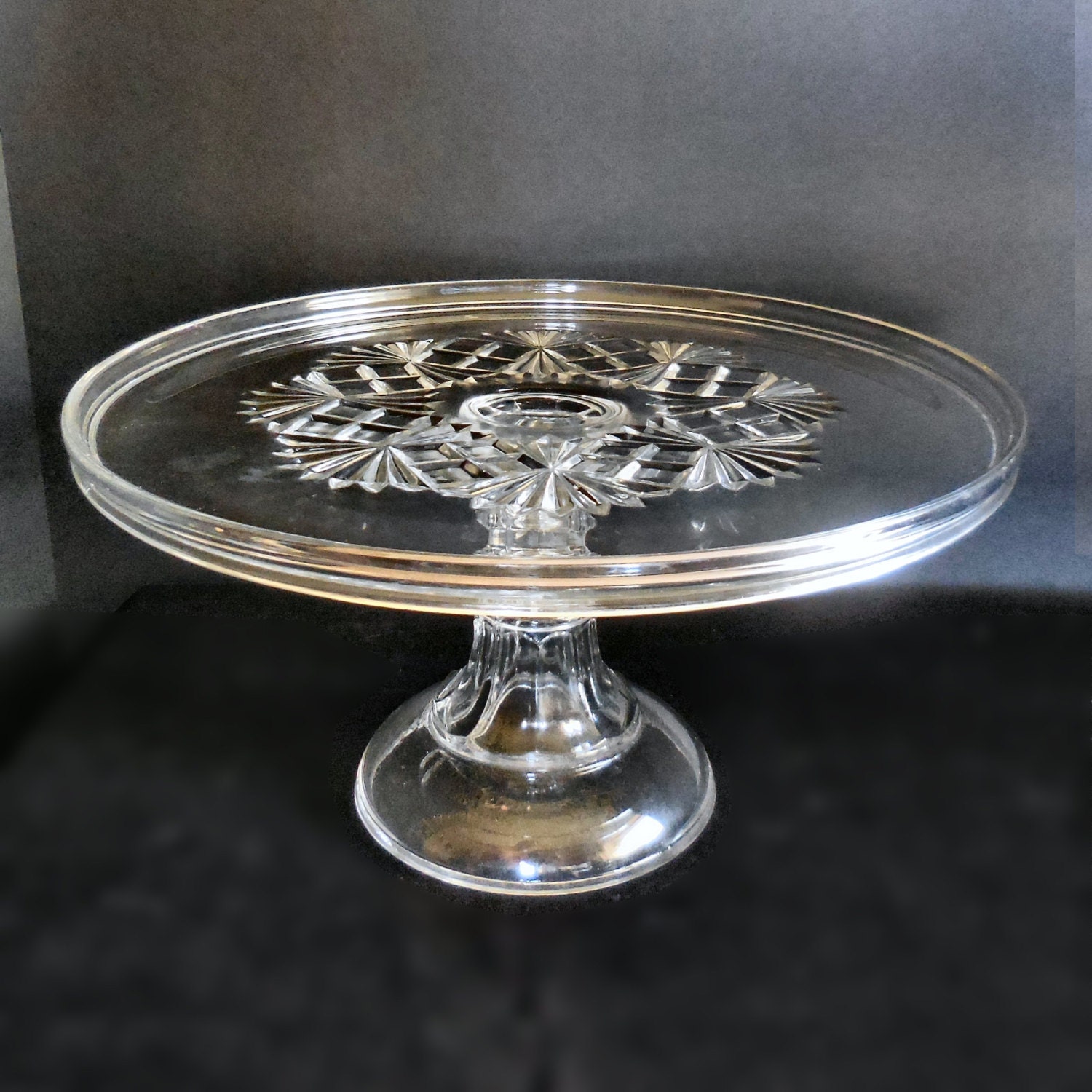 Large Antique Pressed Glass Cake Stand in the Majestic Pattern