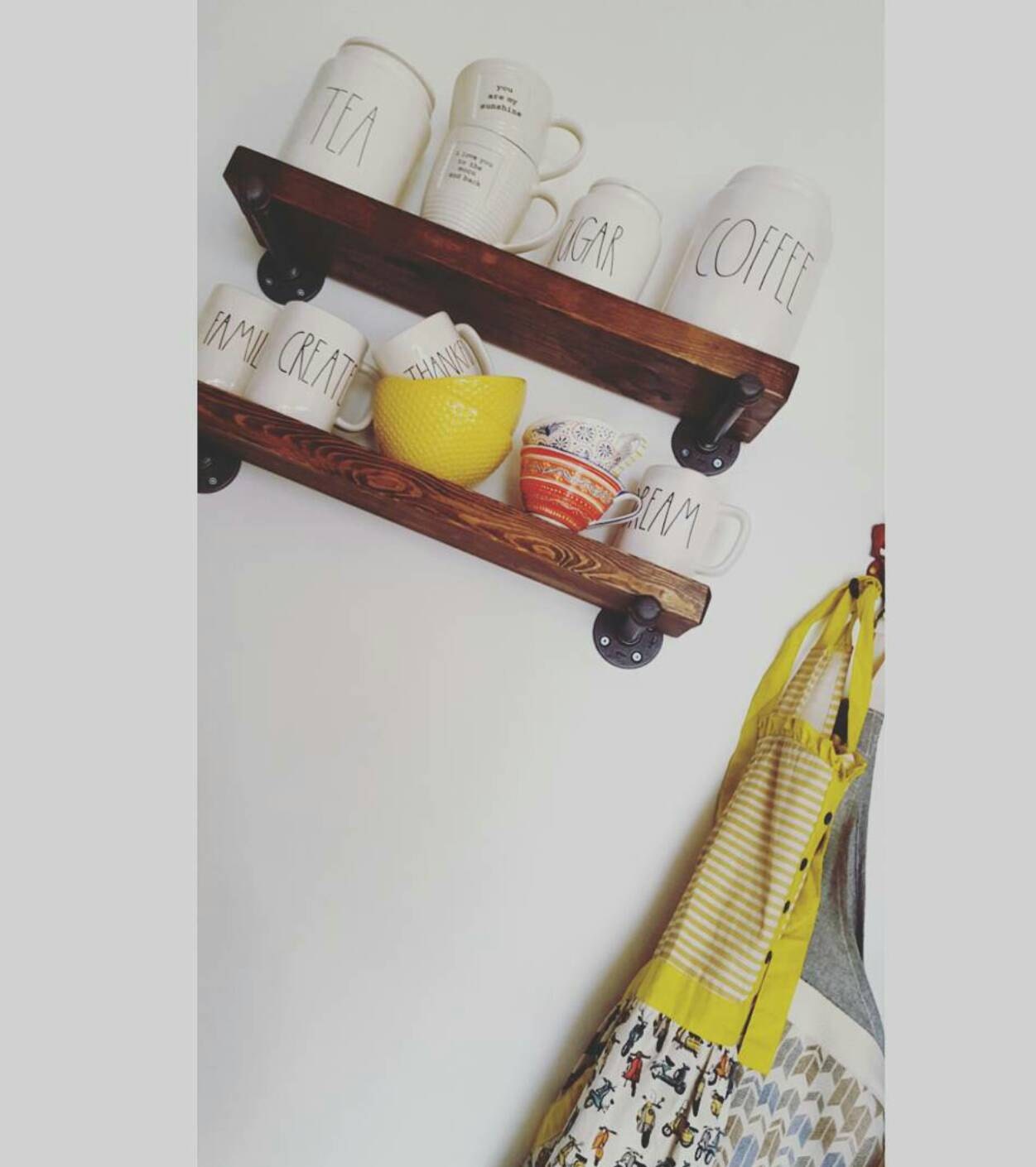 Rustic wood shelves with industrial pipe by PipeAndWoodDesigns