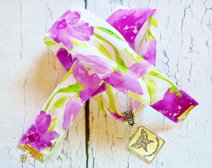 Gift for Little Sister ~ Purple Floral Satin Ribbon & Silver Butterfly Charm Spring Necklace, Birthday gift For Her, Inspirational Jewelry