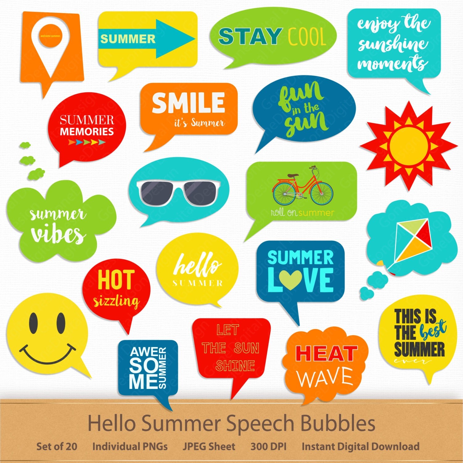 hello summer speech bubbles printable planner stickers digital