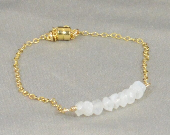 Moonstone Bracelet, Danity Stacking Bracelet, 14k Gold Fill, Sterling Silver, Rose Gold, White Bracelet, Moonstone, Bar Bracelet, Gold