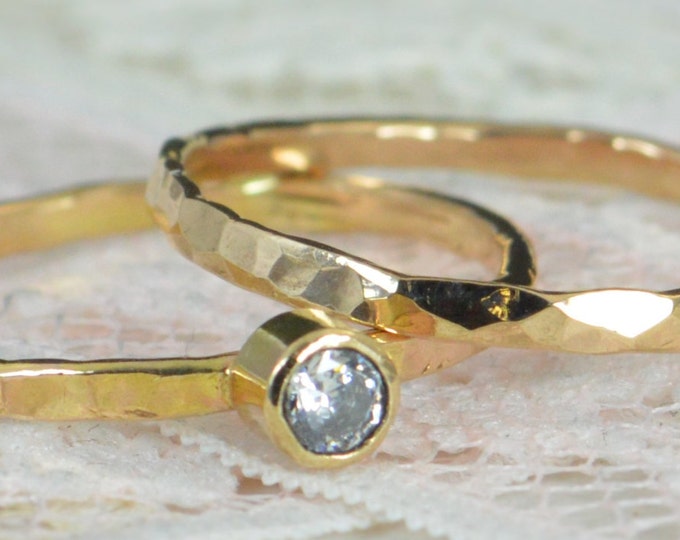 Natural Diamond Engagement Ring, 14k Gold, Diamond Wedding Ring Set, Rustic Wedding Ring Set, April Birthstone, Solid 14k Diamond Ring