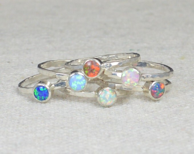 Small Opal Rings, Opal Ring, Opal Jewelry, Stacking Ring, October Birthstone Ring, Opal Ring, Mothers Ring, Blue Opal