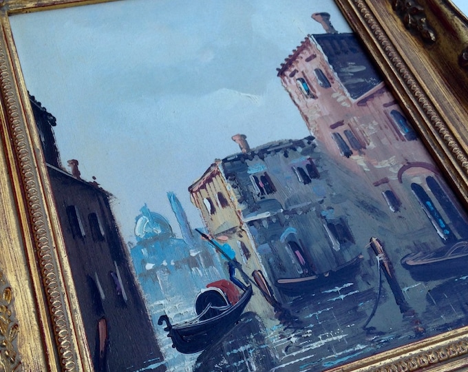 Storewide 25% Off SALE Antonio DeVity (1901- 1993) Venice Canal & Gondola Oil On Canvas Painting Featuring Ornately Crafted Gold Gilded Arti