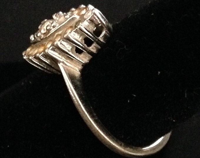 Storewide 25% Off SALE Vintage Sterling Silver Faceted Rhinestone Designer Cocktail Ring Featuring Elegant Clustered Design Style
