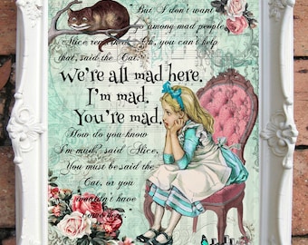 Alice in Wonderland Decor ALICE in Wonderland Quote Art Print Alice in Wonderland Nursery Wall Art Alice in Wonderland Nursery Decor C:A37