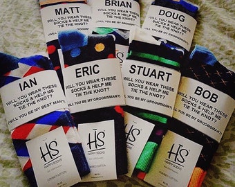 Grooms Fabulous Custom Way to Ask your Guys to be your Groomsman! "Will You Wear These Socks & Help Me Tie The Knot?" Custom Sock Labels!