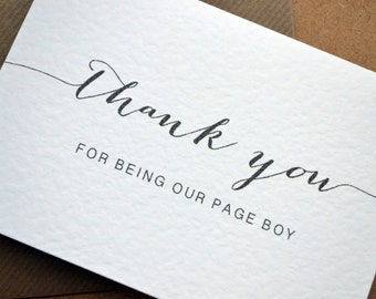 Wedding Greetings Card - "Thank you for being our Page Boy, Ring Bearer, Flower Girl" Card with C6 Kraft Envelope - Calligraphy