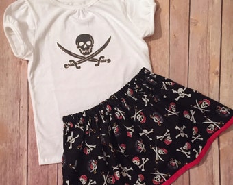 Girl's Pirate Outfit, Little Girl Pirate Dress, Pirate Skirt, Pirate Onesie, Child's Pirate Clothing, Baby Pirate Outfit
