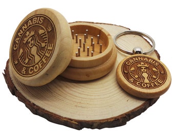 Wooden Cannabis Herb Grinder Gift Set Wood Keyring Keychain Decorated Cannabis Leaf Weed Smoking Weed Pot Mill Engraved Luxury Smokers