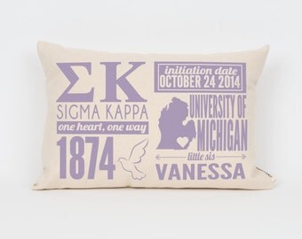 Sigma Kappa Custom Sorority Facts Pillow // Greek Letter Pillow // Big Little Gift // Sorority Letters // Sorority Gift // Dorm Decor