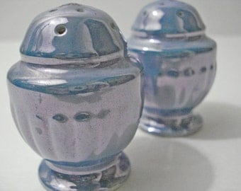 Blue Lustreware Salt & Pepper Shakers Iridescent Glazed Made In Japan Vintage