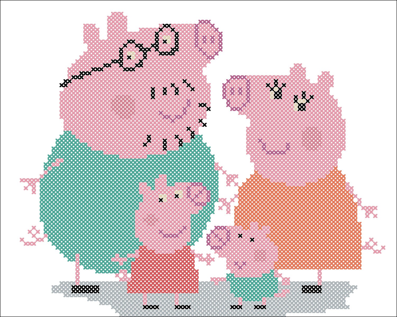 BOGO FREE PEPPA Pig Family cross stitch pdf Pattern pdf